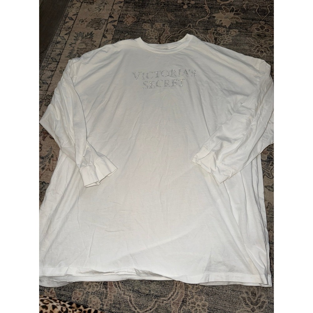 Victoria's Secret Long Sleeve Rhinestone Sleep Shirt Cotton Nightgown